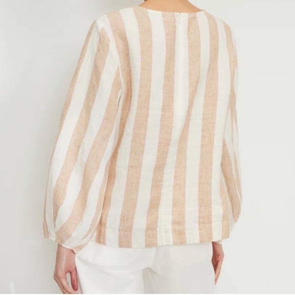Everlane The Linen Top Long Sleeve Striped White Beige Sz 6 - Picture 8 of 8
